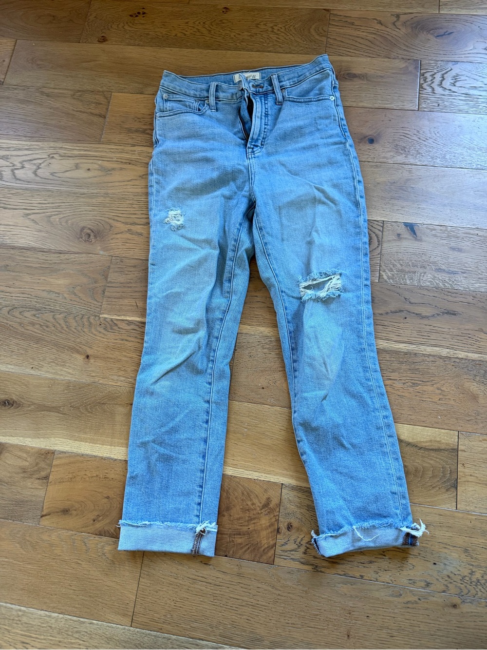 Madewell Distressed Straight Leg Jeans in Blue